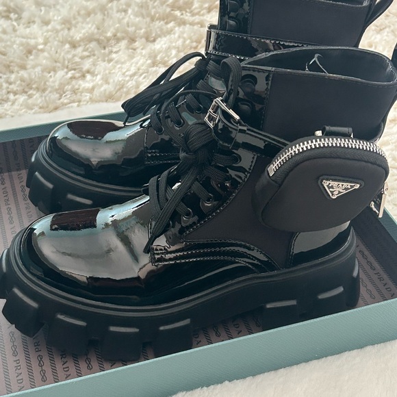 Authentic PRADA Monolith Patent Leather Boots with Side Pouches - Picture 4 of 14